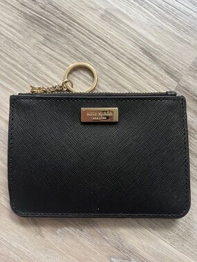 kate spade black saffiano card case with gold keyring